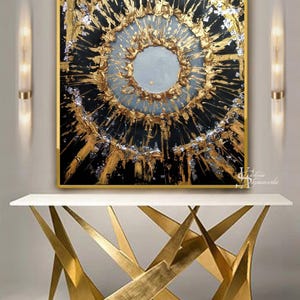 Black and Gold Original Oil Painting Abstract Palette Knife Textured ...