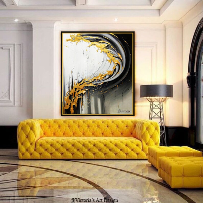 Oil Painting Original Oil Painting Abstract Modern On Canvas Golden Leaf Large Wall Handmade Art by Victoria/'s Art Design