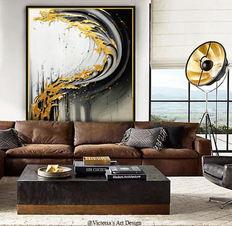 Oil Painting Original Oil Painting Abstract Modern On Canvas Golden Leaf Large Wall Handmade Art by Victoria/'s Art Design
