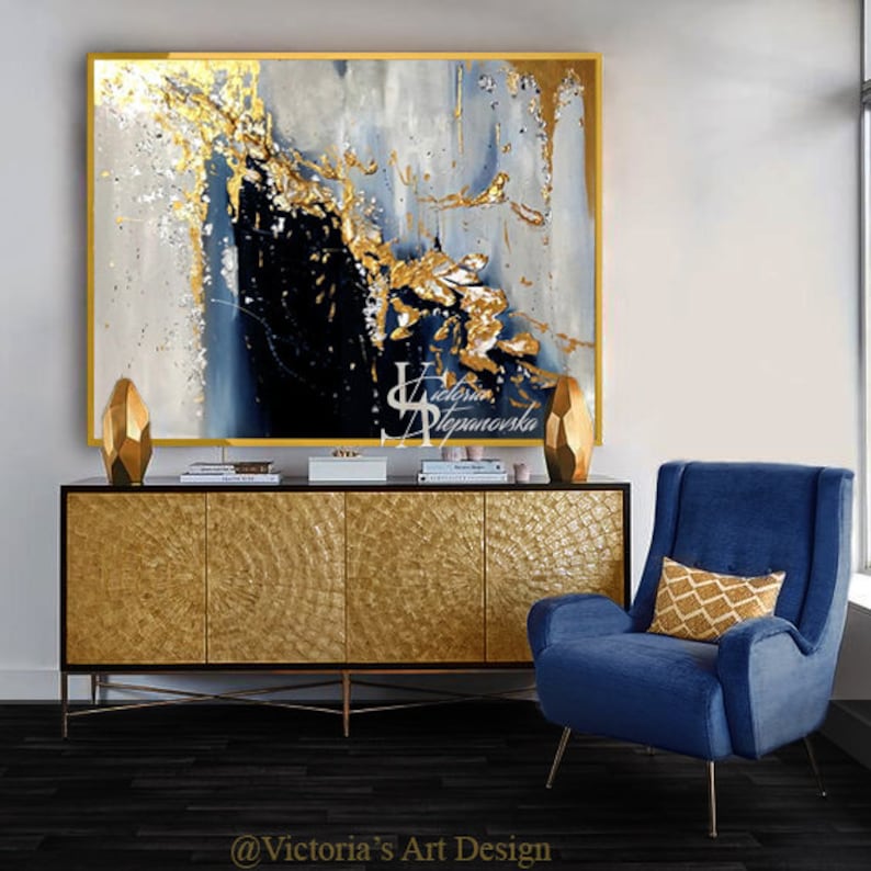 Oil Painting, Original Oil Painting Abstract Modern On Canvas Golden Leaf Large Wall Handmade Art by Victoria's Art Design image 4