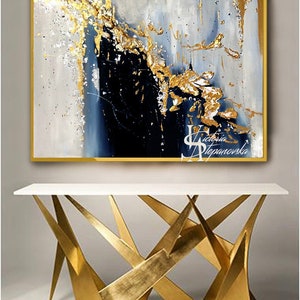 Oil Painting, Original Oil Painting Abstract Modern On Canvas Golden Leaf Large Wall Handmade Art by Victoria's Art Design image 3
