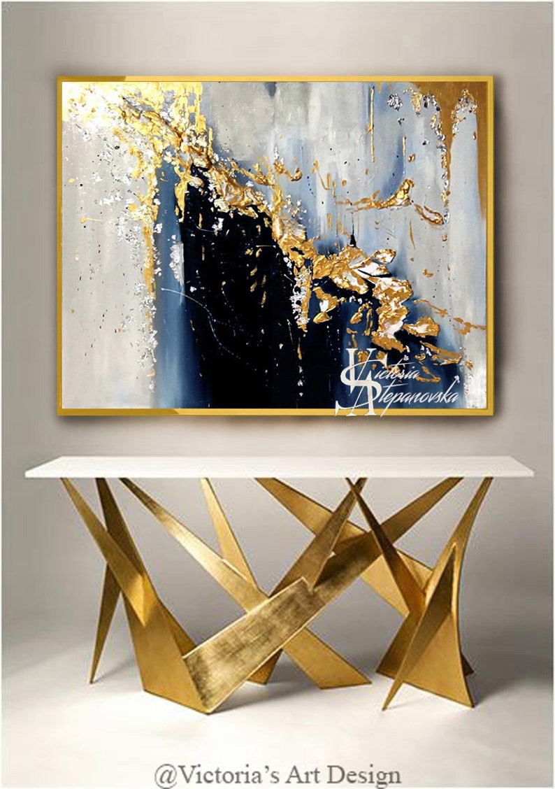 Oil Painting, Original Oil Painting Abstract Modern On Canvas Golden Leaf Large Wall Handmade Art by Victoria's Art Design image 3