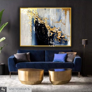 Oil Painting, Original Oil Painting Abstract Modern On Canvas Golden Leaf Large Wall Handmade Art by Victoria's Art Design image 5