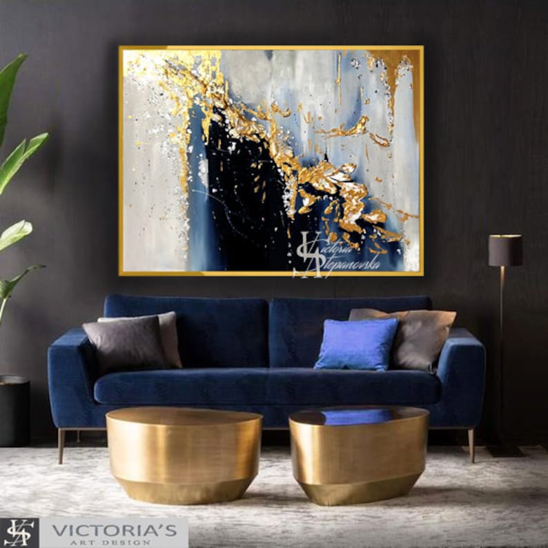 Oil Painting, Original Oil Painting Abstract Modern On Canvas Golden Leaf Large Wall Handmade Art by Victoria's Art Design image 5