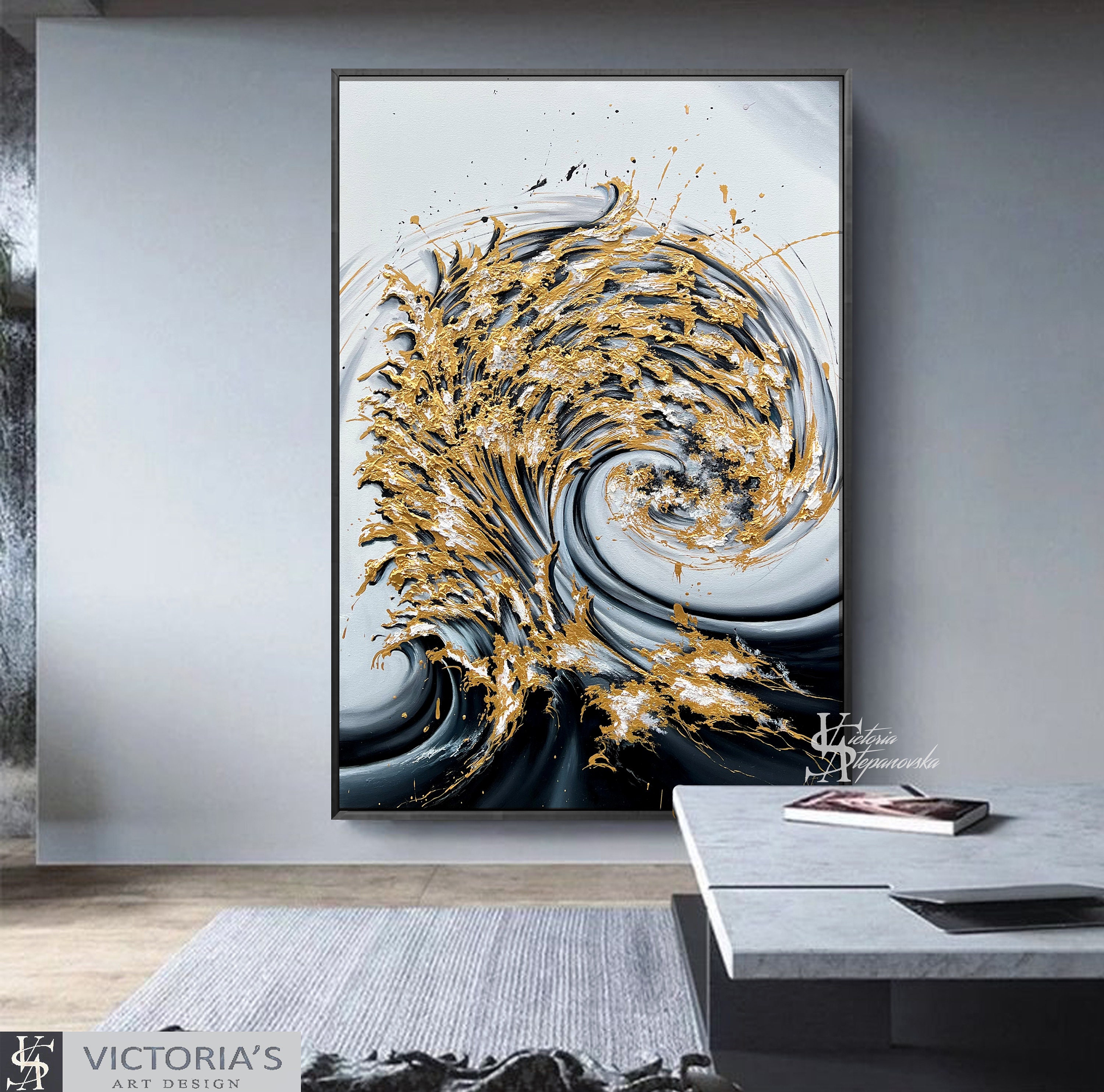 Oil Painting, Original Oil Painting Abstract Modern on Canvas Golden ...