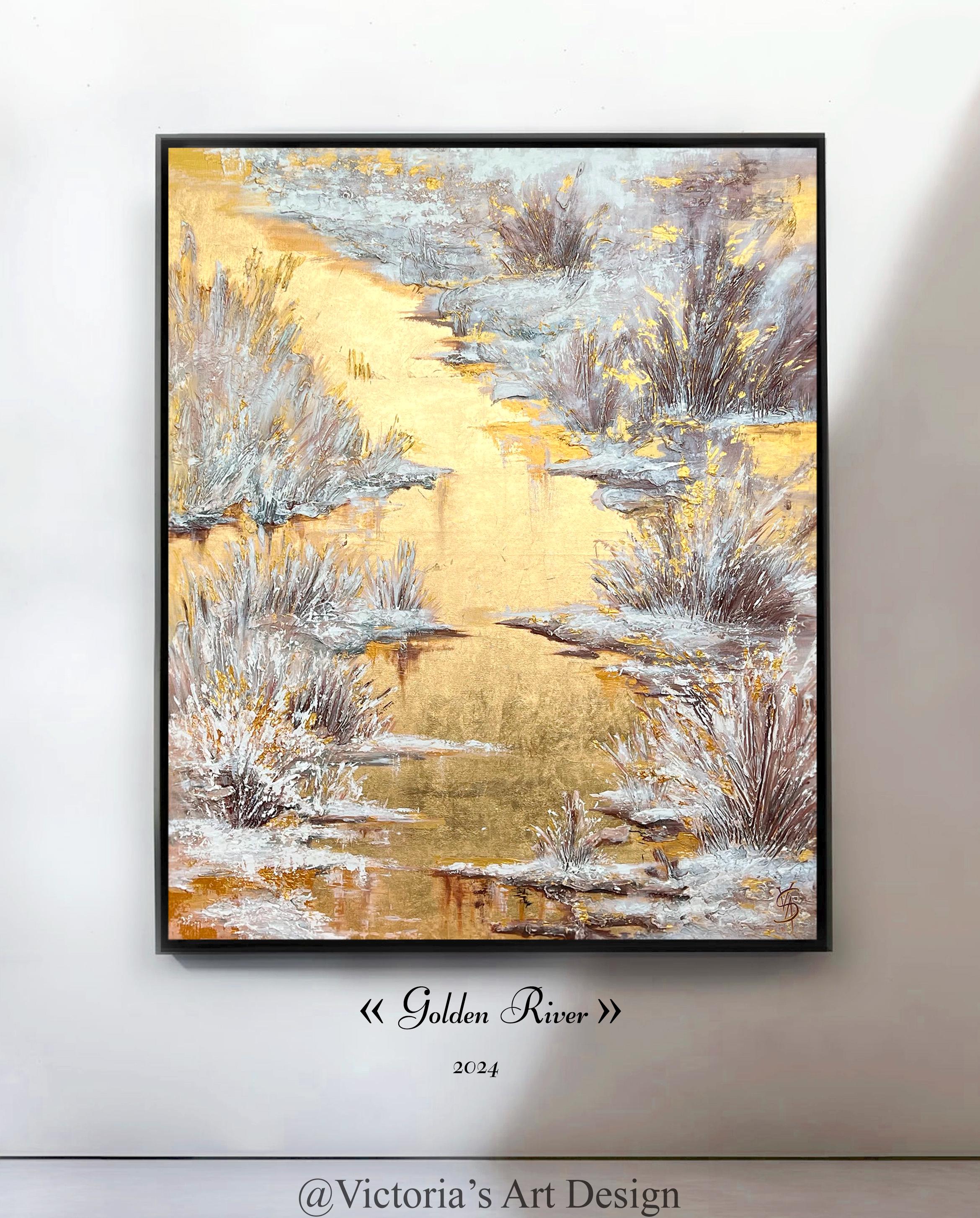 金箔の抽象油絵：質感のある風景画の大型壁アート - Etsy 日本