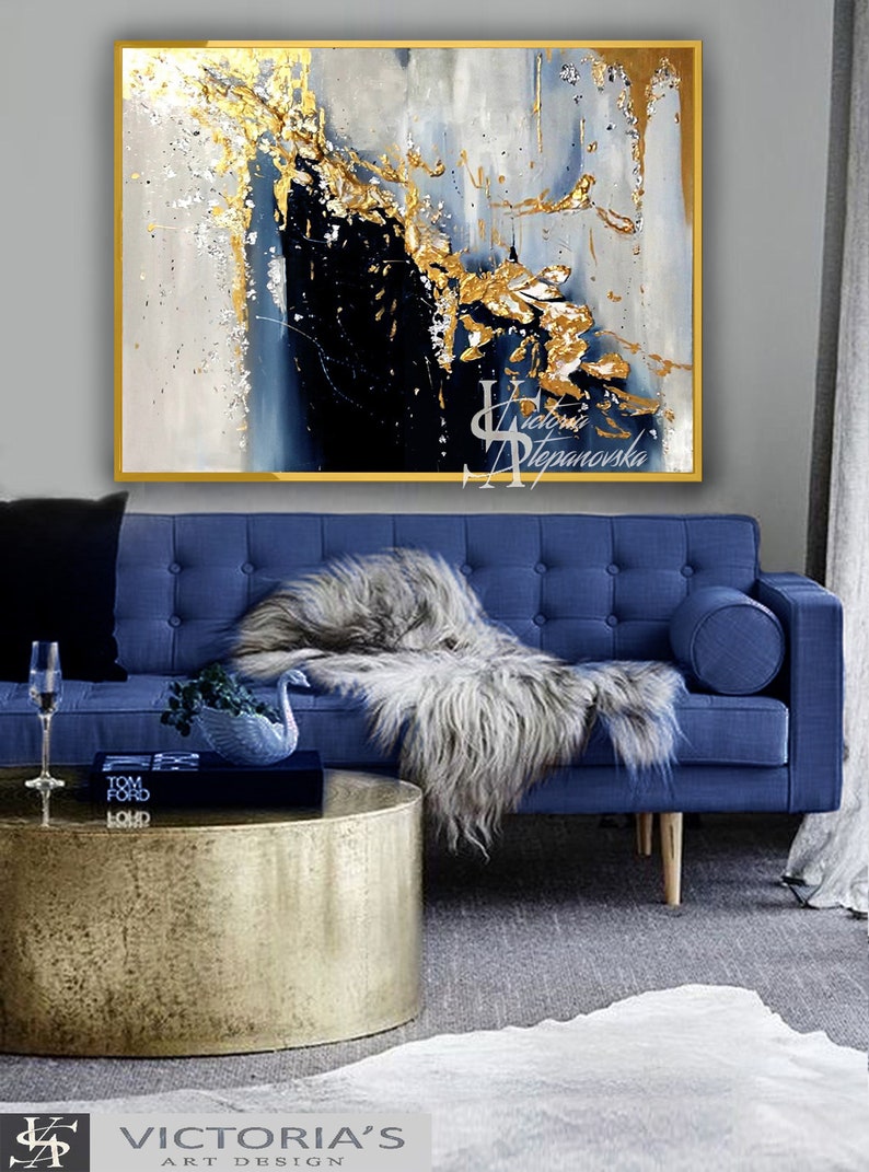 Oil Painting, Original Oil Painting Abstract Modern On Canvas Golden Leaf Large Wall Handmade Art by Victoria's Art Design image 8