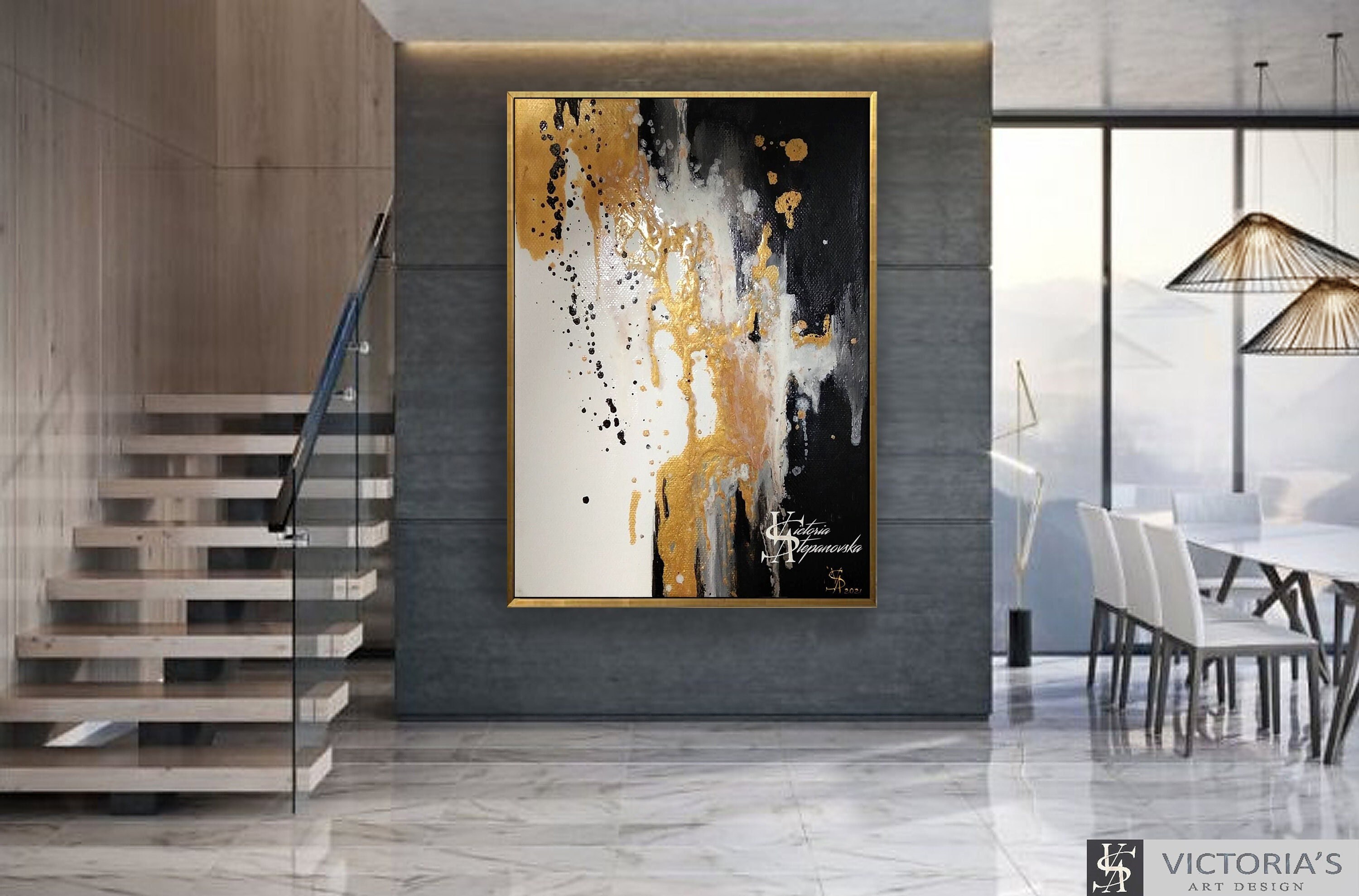 Ölgemälde, Original Ölgemälde Abstrakt Modern auf Leinwand Goldenes Blatt große Wand handgemachte Kunst von Victorias Art Design