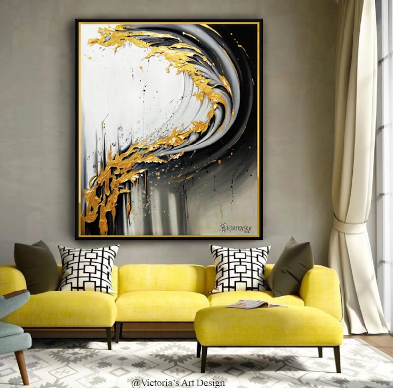 Oil Painting Original Oil Painting Abstract Modern On Canvas Golden Leaf Large Wall Handmade Art by Victoria/'s Art Design
