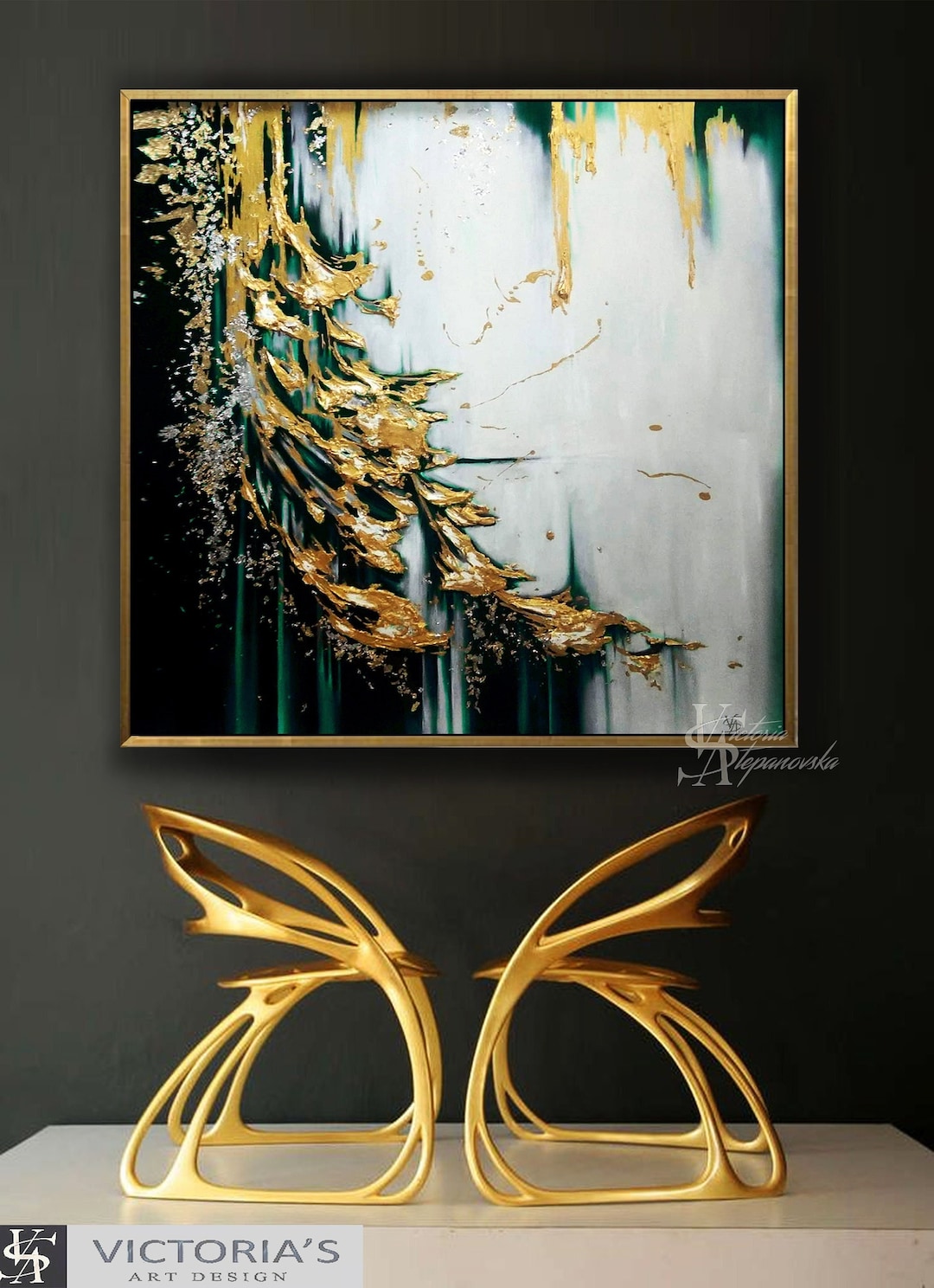 Oil Painting, Original Oil Painting Abstract Modern on Canvas Golden ...