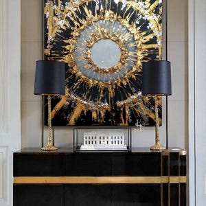 Black and Gold Original Oil Painting Abstract Palette Knife Textured ...
