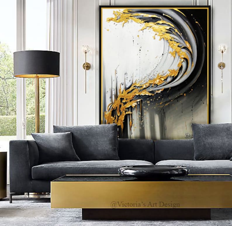 Oil Painting Original Oil Painting Abstract Modern On Canvas Golden Leaf Large Wall Handmade Art by Victoria/'s Art Design