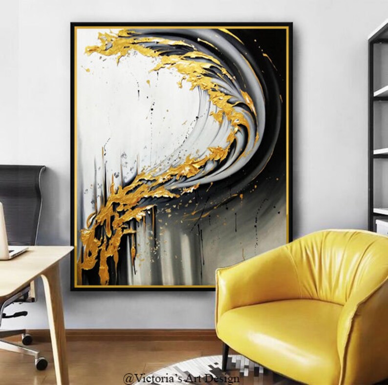 Oil Painting Original Oil Painting Abstract Modern On Canvas Golden Leaf Large Wall Handmade Art by Victoria/'s Art Design