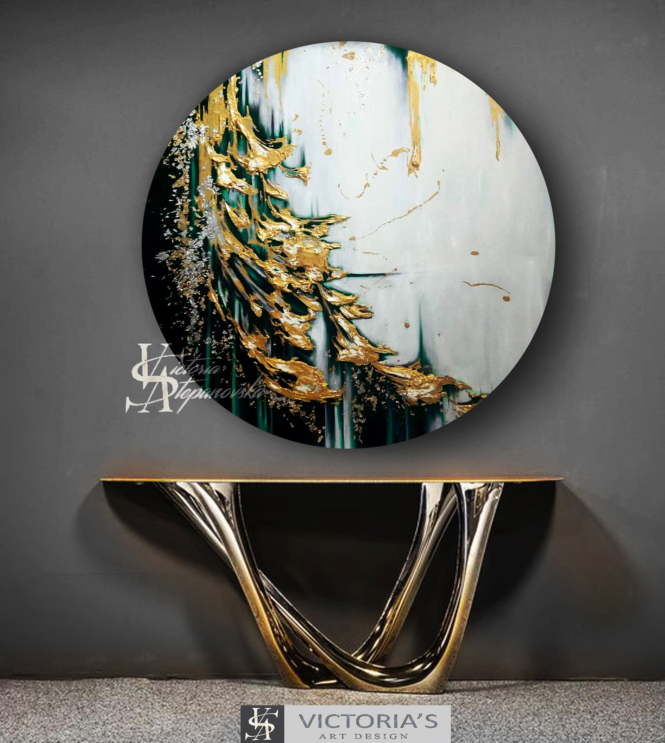 Oil Painting, Original Oil Painting Abstract Modern on Round Canvas ...