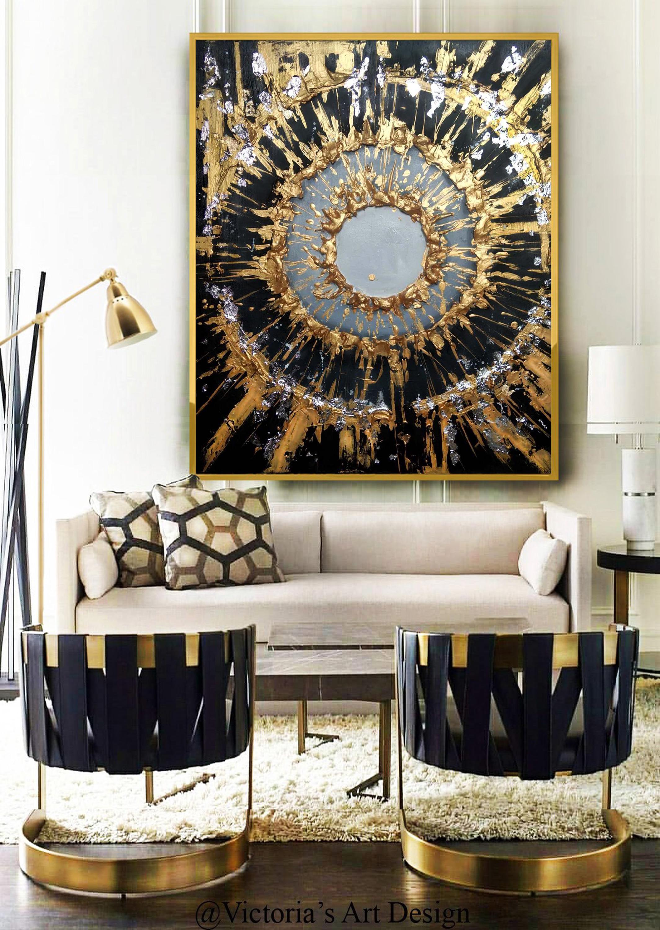 Black and Gold Original Oil Painting Abstract Palette Knife Textured ...