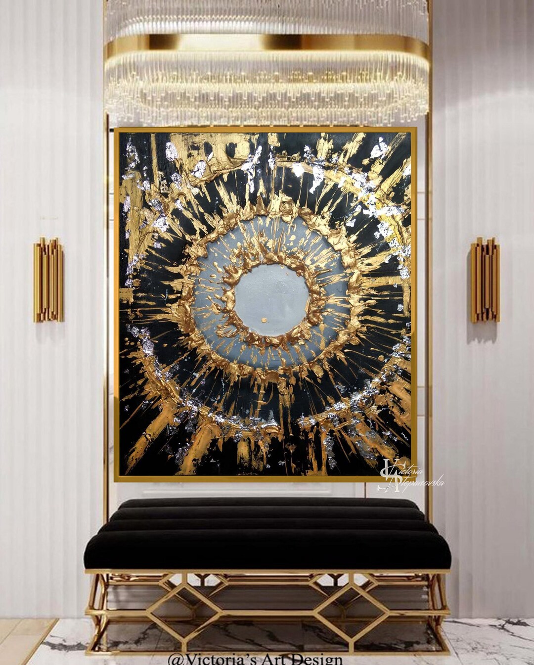Black and Gold Original Oil Painting Abstract Palette Knife Textured ...