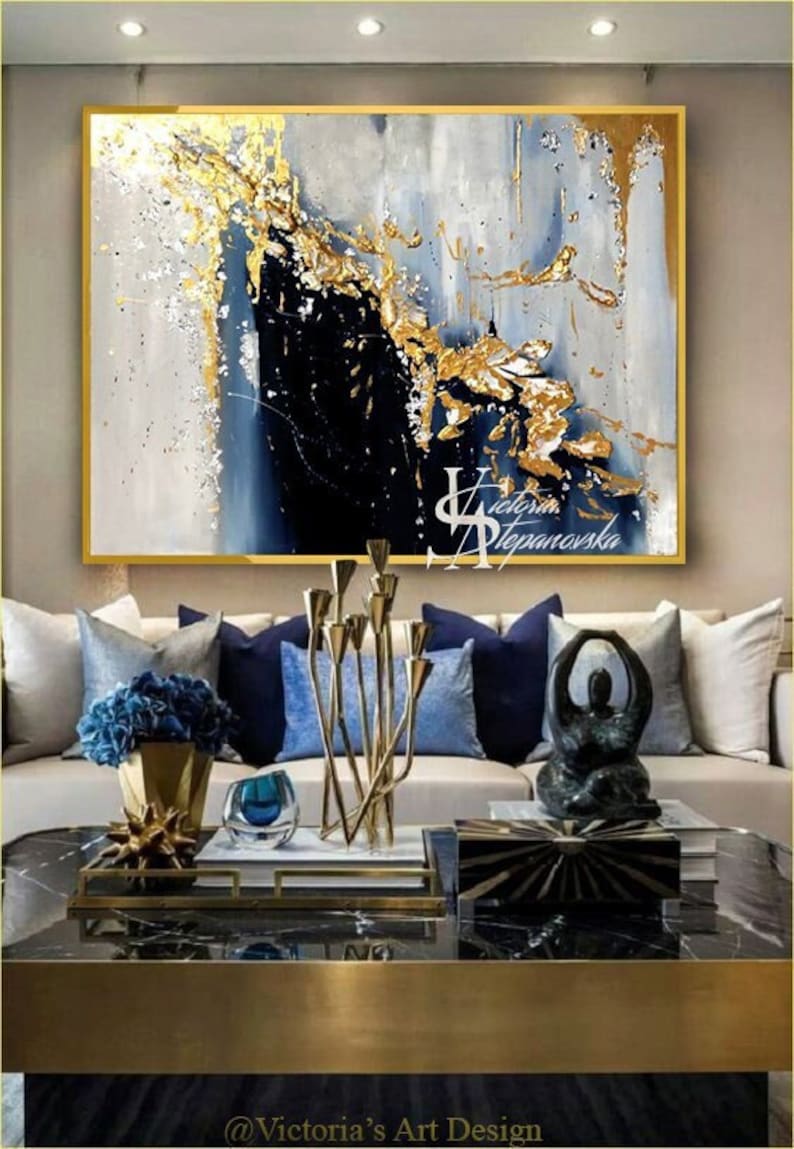 Oil Painting, Original Oil Painting Abstract Modern On Canvas Golden Leaf Large Wall Handmade Art by Victoria's Art Design image 1