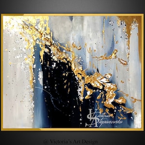 Oil Painting, Original Oil Painting Abstract Modern On Canvas Golden Leaf Large Wall Handmade Art by Victoria's Art Design image 2