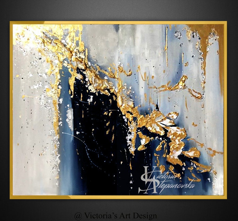 Oil Painting, Original Oil Painting Abstract Modern On Canvas Golden Leaf Large Wall Handmade Art by Victoria's Art Design image 2