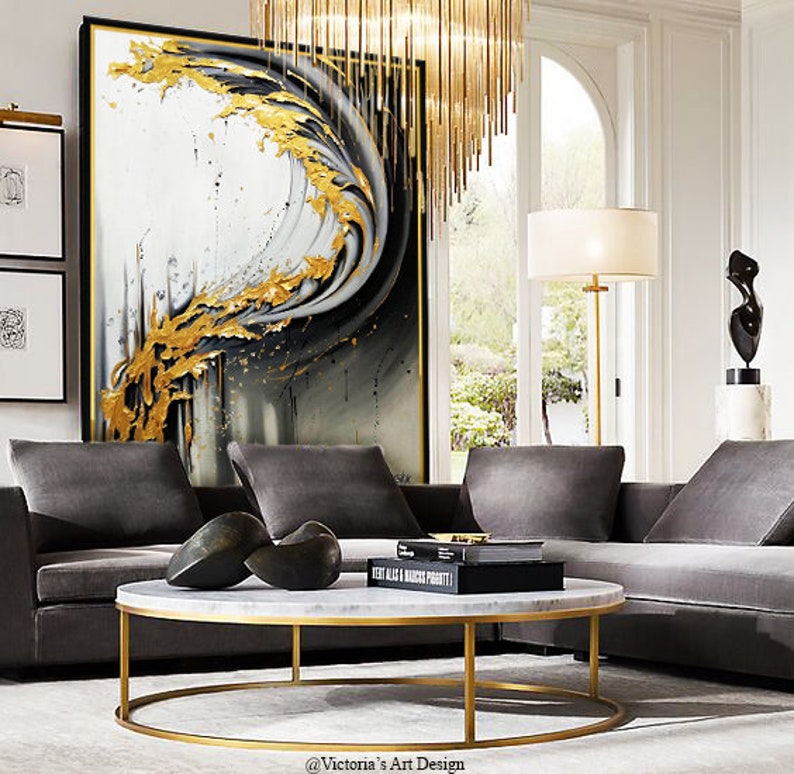 Oil Painting Original Oil Painting Abstract Modern On Canvas Golden Leaf Large Wall Handmade Art by Victoria/'s Art Design