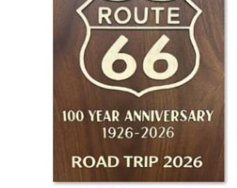 Route 66 Centennial Plaque – Road Trip 2026 | Walnut & Maple Inlay | 1926-2026 Anniversary