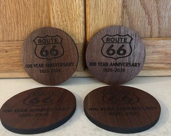 Route 66 Centennial Coasters | Engraved Walnut Wood Set (4)