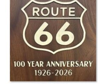 Route 66 Centennial Plaque – Shield Only | Walnut & Maple Inlay | 1926‑2026 Anniversary