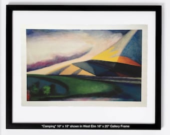 Camping - Limited Edition Unframed Giclee Print of Original Oil Painting camping waking up to cool mountain air