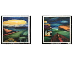 Set of 2 Giclee Unframed Prints of original oil paintings from the Edges, Relational Space or SpaceTime exhibitions Modern Abstract Colorful