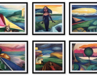 Set of 6 Framed Giclee Prints of the SpaceTime series of Paintings Modern Abstract Colorful