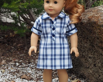 School uniform for a doll from your own recycled school dress - with matching scrunchie