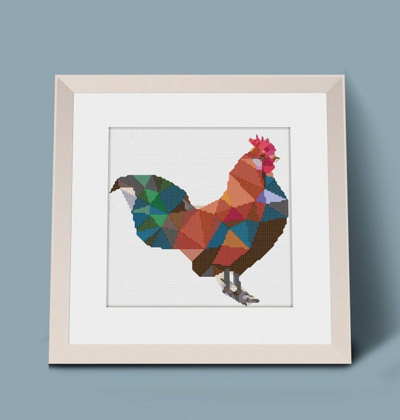 Diy Lowpoly Rooster Cross Stitch Hard Modern Embroidery Low Diy Lowpoly Rooster Cross Stitch Hard
