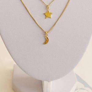 Twinkle Star Delicate Necklace 14K Yellow Gold Jewelry For Chrismas Gift Stra n Moon Station Necklace