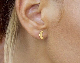 Moon Stud Earrings 14k Gold Solid Crescent Moon post earrings minimalist Jewelry, Gift for her