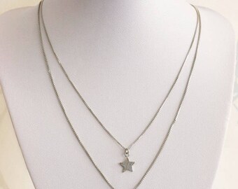 14k White Gold Tiny Star Pendant Necklace Pendant Friendship charm Gift Moon and Star Jewelry
