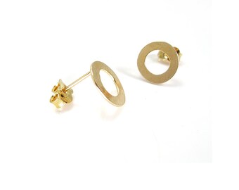 KLEINEN Kreis Ohrstecker Ohrringe 14k Gold solide Reifen Kreis Beiträge, alltäglichen minimalistischen Schmuck Geschenk für Sie