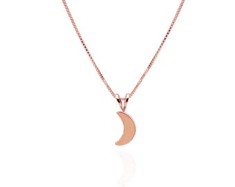 14k Rose Gold CRESCENT MOON Necklace Pendant Friendship charm Gift Moon and Star Jewelry
