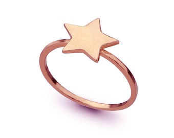 14k Rose Gold Star Ring, Small Dainty Stacking knuckle Ring Fantasy Star Jewelry, Free shipping