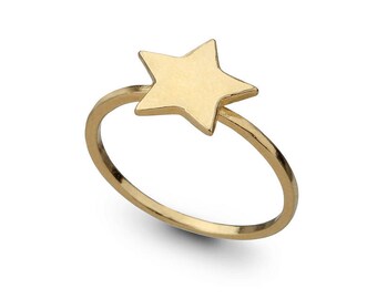 14k Gold Star Ring, Solid Yellow Gold Small Dainty Stacking knuckle Ring Fantasy Star Jewelry, Free shipping