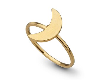 14k Gold Crescent Moon Ring, Gelb Gold massiv Stapeln stapelbar Ring Halbmond Schmuck, kostenloser Versand