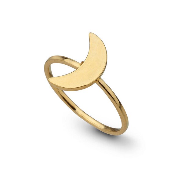 14k Gold Crescent Moon Ring, Yellow Gold Solid Stacking Stackable Ring Half Moon Jewelry, Free Shipping