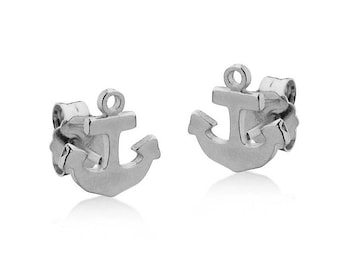 14k White Gold Anchor Stud Earrings Nautical post earrings Sailor Jewelry, Birthday Gift for her
