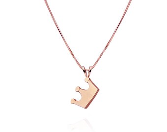 14k Rose Gold Princess Crown Necklace 