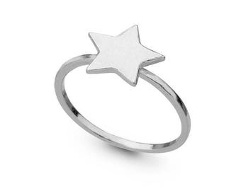 14k White Gold  Star Ring Small Dainty Stacking knuckle Ring Fantasy Star Jewelry, Free shipping