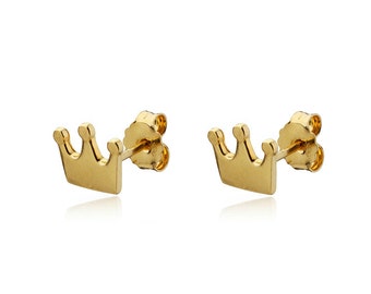 Princess Crown Stud earrings 14k Gold Solid Small Tiara Posts Whimsical Jewelry, Birthday Gift for her