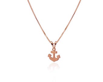 14k Rose Gold Tiny Anchor Pendant Necklace Sailor Pendant Nautical Jewelry