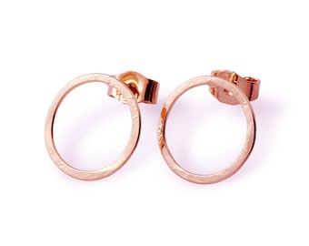 14k Rose gold OPEN CIRCLE STUD Earrings Flat Circle Posts, Everyday Minimalist Jewelry, Gift for her