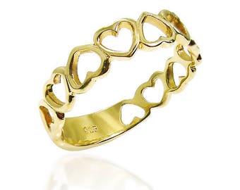 Infinity Heart Ring Open Heart Shape Promise Ring Band 14k Solid Yellow Gold White Gold Love Jewelry