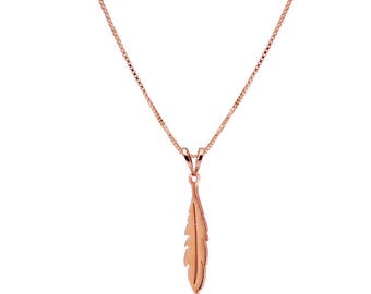 14k Rose Gold FEATHER NECKLACE Pendant Friendship Charm Bohemiand Indie Style Jewelry