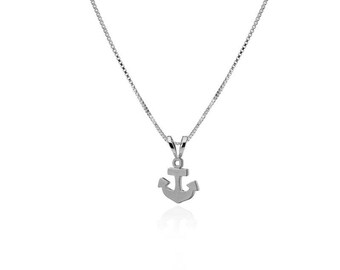 14k White Gold Tiny Anchor Pendant Necklace Sailor Pendant Nautical Jewelry